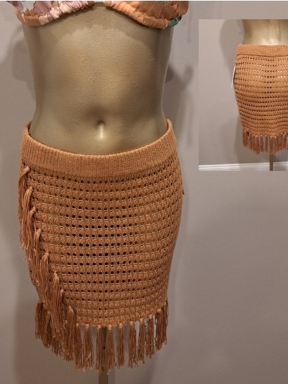 Francesca's Nola Highrise Brown Crocheted Tasseled Shirt Coverup